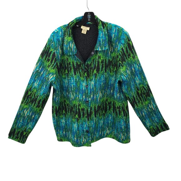 Choices Woman Reversible Jacket Size 1X Jewel Tone Abstract Pucker Knit Artsy - Picture 2 of 16